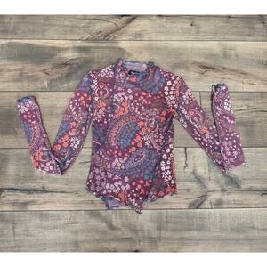 Urban Outfitters Small Cairo Mock Neck Asymmetrical Mesh Maroon Top